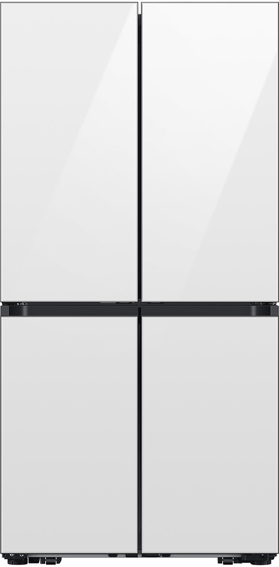 Samsung 36 Inch 22 Cu. Ft. 4-Door French Door Refrigerator With Dual Ice Maker, Sphere Ice, Auto Open Door, Food Showcase Door, Autofill Water Pitcher And Energy Star Rated: White Glass
