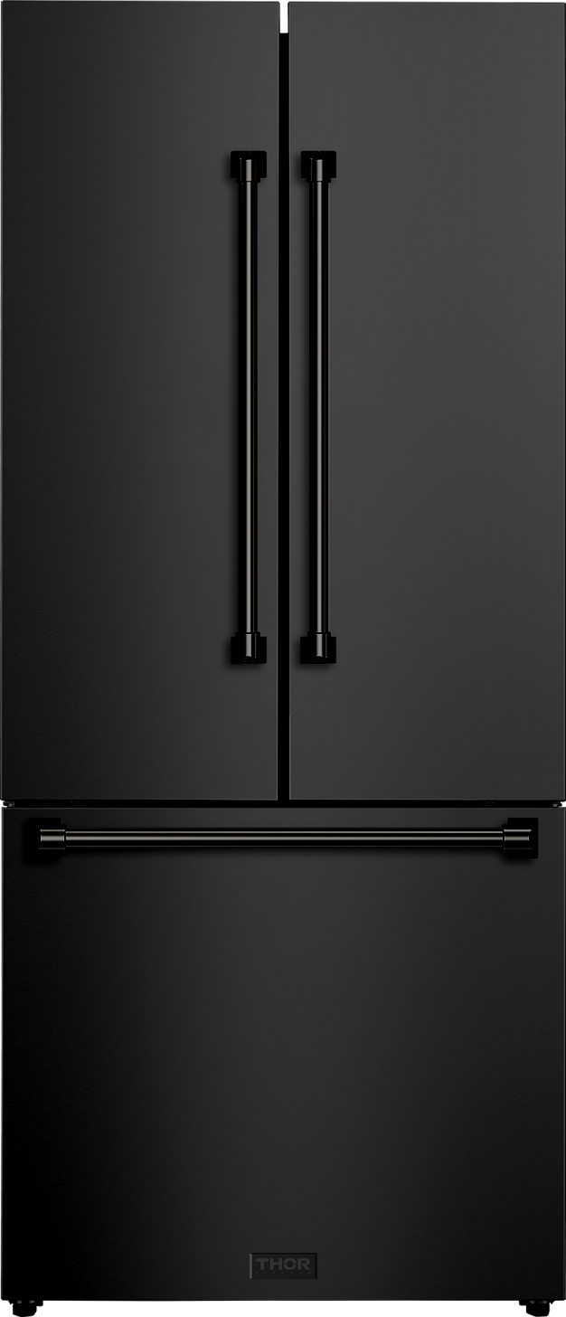 Thor 30 Inch 17.7 Cu Ft French Door Counter Depth Refrigerator With Ice Maker In Stainless Steel, Fast Freezing And Fast Cooling, Multi-Flow Air System, Inverter Compressor, Electronic Touch Control, Control Panel Lock, Door Opening Alarm, Interior Led Lights, Full-Width Adjustable Shelves, Vacation Mode: Black