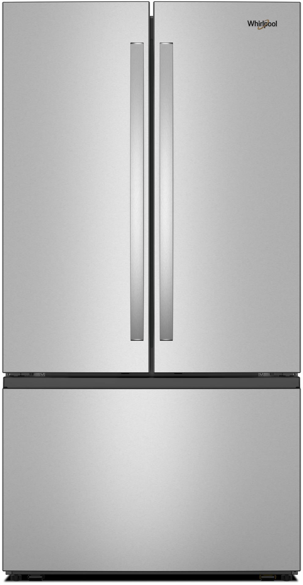 Whirlpool 36 Inch Freestanding French Door Bottom Mount Refrigerator with 31 cu. ft. Total Capacity, Adjustable Glass Shelves, Sabbath Mode, and Energy Star® Qualified: Fingerprint-Resistant Stainless Steel