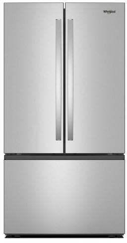 Whirlpool 36 Inch Freestanding French Door Bottom Mount Refrigerator with 31 cu. ft. Total Capacity, Interior Water Dispenser, Sabbath Mode, and Energy Star® Qualified: Fingerprint-Resistant Stainless Steel