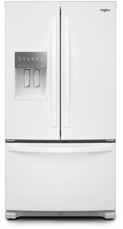 Whirlpool 36 Inch Freestanding French Door Refrigerator with 24.7 Cu. Ft. Capacity, 5 Glass Shelves, Gallon Door Bins, Deli Drawer, External Ice/Water Dispenser, Auto Icemaker, and ENERGY STAR®: White