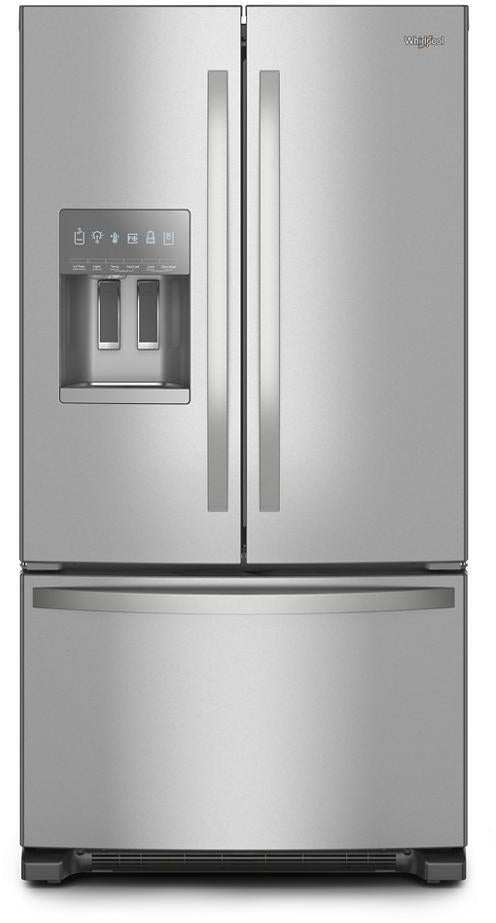 Whirlpool 36 Inch Freestanding French Door Refrigerator with 24.7 Cu. Ft. Capacity, 5 Glass Shelves, Gallon Door Bins, Deli Drawer, External Ice/Water Dispenser, Auto Icemaker, and ENERGY STAR : Fingerprint-Resistant Stainless Steel