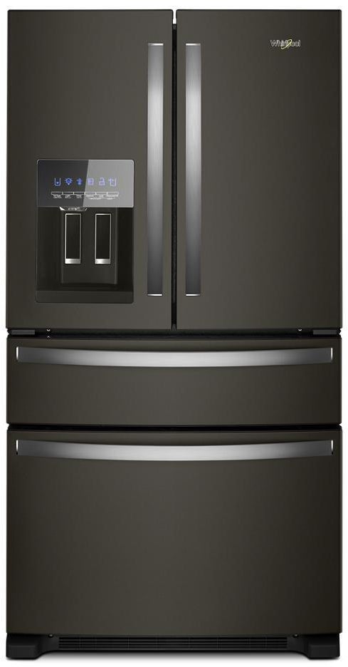 Whirlpool 36 Inch, 25.2 Cu. Ft., Full-Depth, French Door Bottom Mount Refrigerator With Ice And Water Dispenser: Fingerprint-Resistant Black Stainless Steel