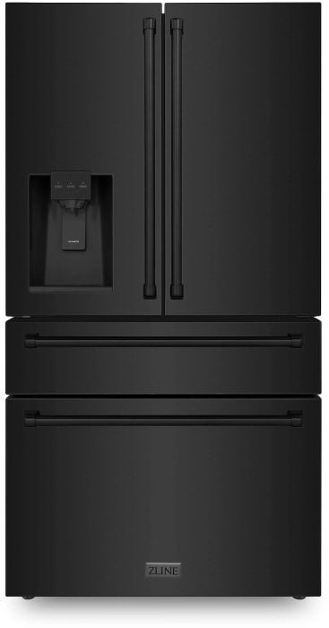 Z Line 36 Inch 21.6 Cu. Ft. 4-Door French Door Refrigerator With Filtered Water And Ice Dispenser: Fingerprint Resistant Black Stainless Steel