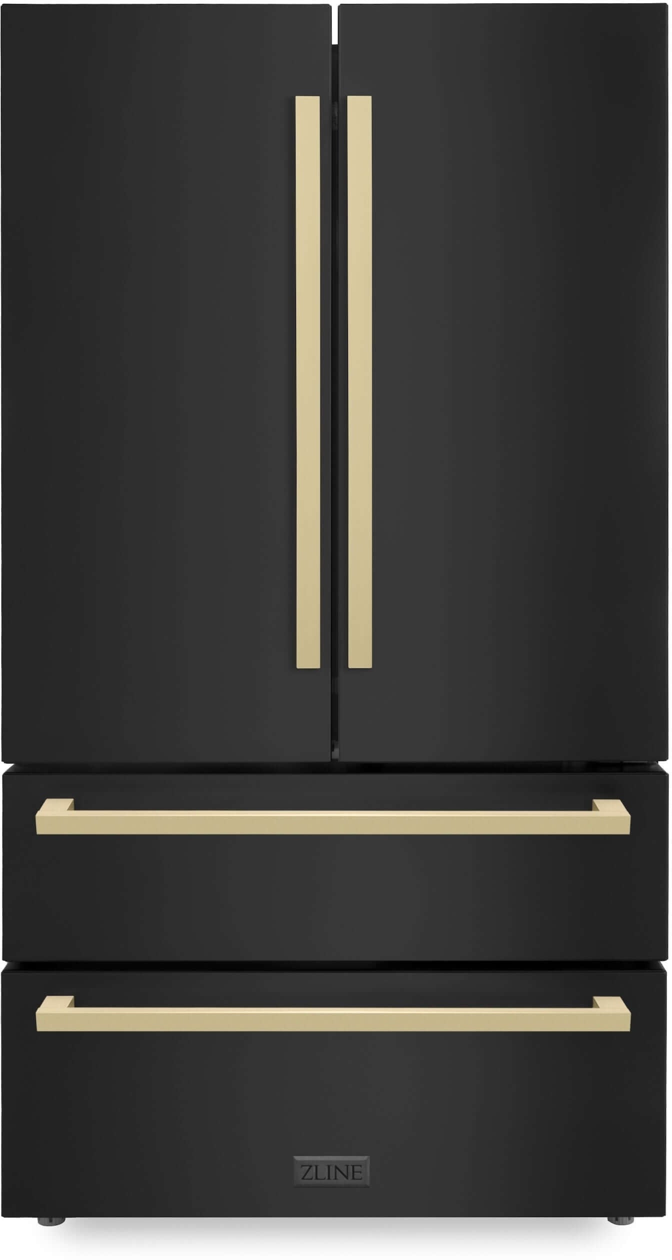 Z Line 36Inch Autograph Edition 22.5 cu. ft 4-Door French Door Refrigerator with Ice Maker: Black Stainless Steel With Champagne Bronze Square Handles