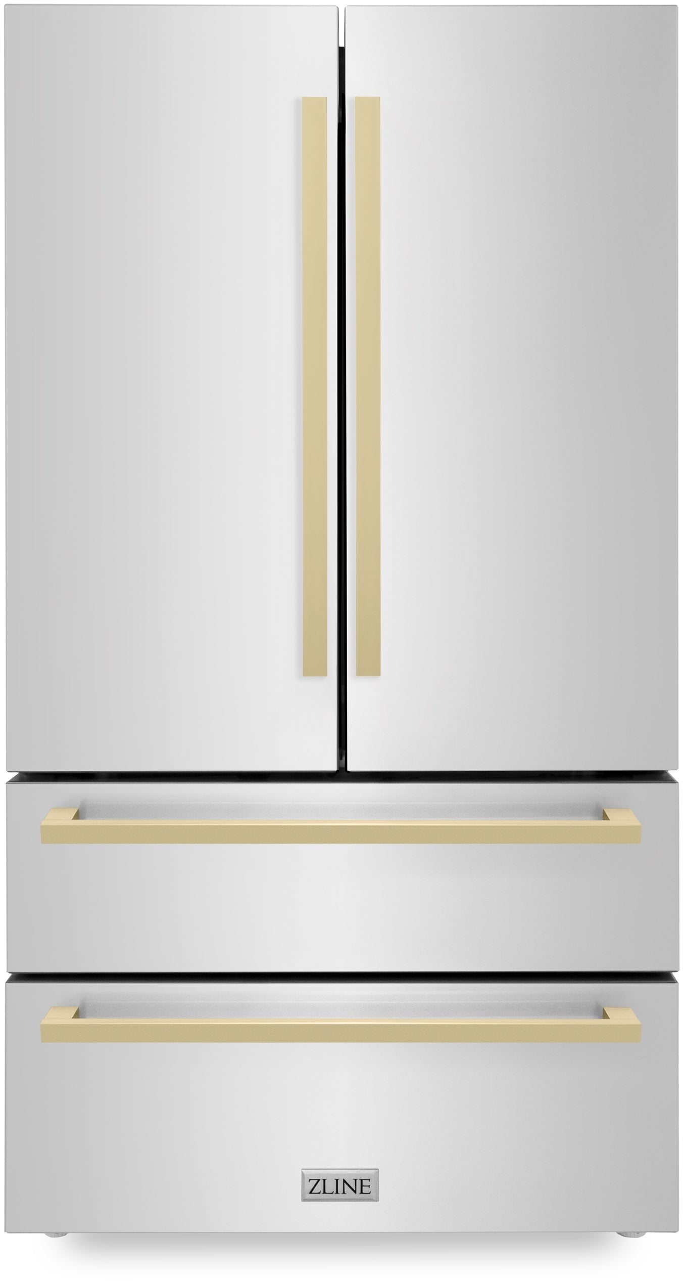 Z Line 36Inch Autograph Edition 22.5 cu. ft 4-Door French Door Refrigerator with Ice Maker: Stainless Steel With Champagne Bronze Square Handles