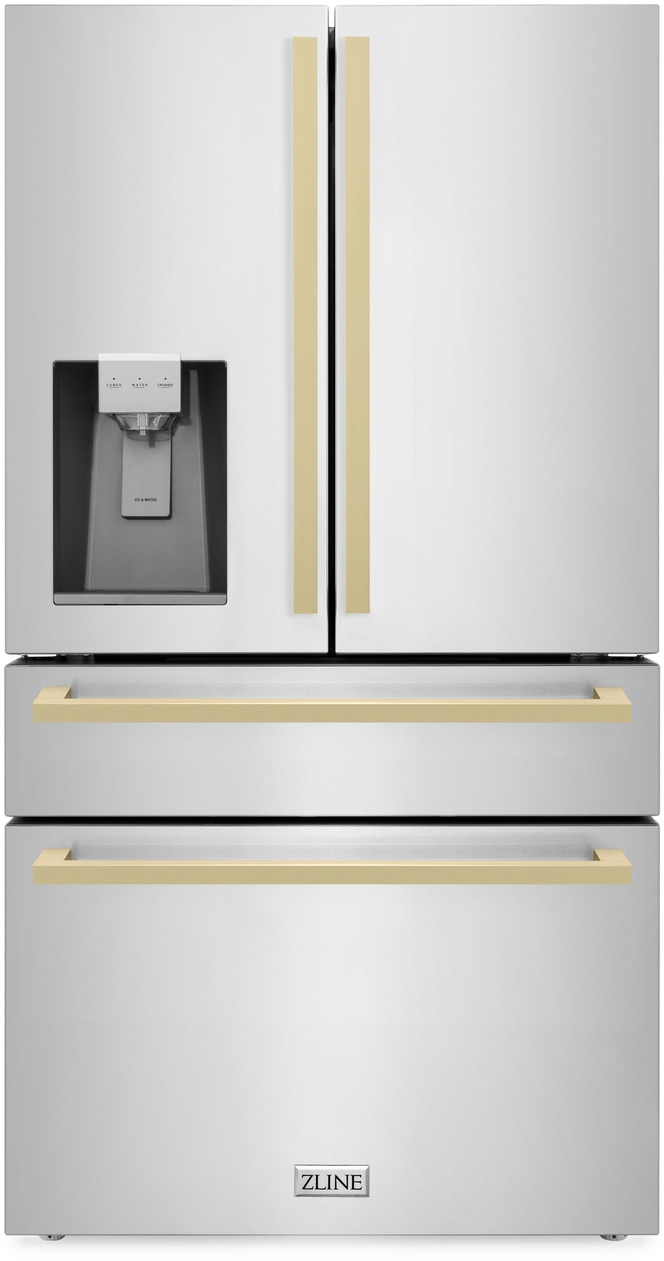 Z Line 36Inch Autograph Edition 22.5 cu. ft 4-Door French Door Refrigerator with Ice Maker: Stainless Steel With Champagne Bronze Square Handles