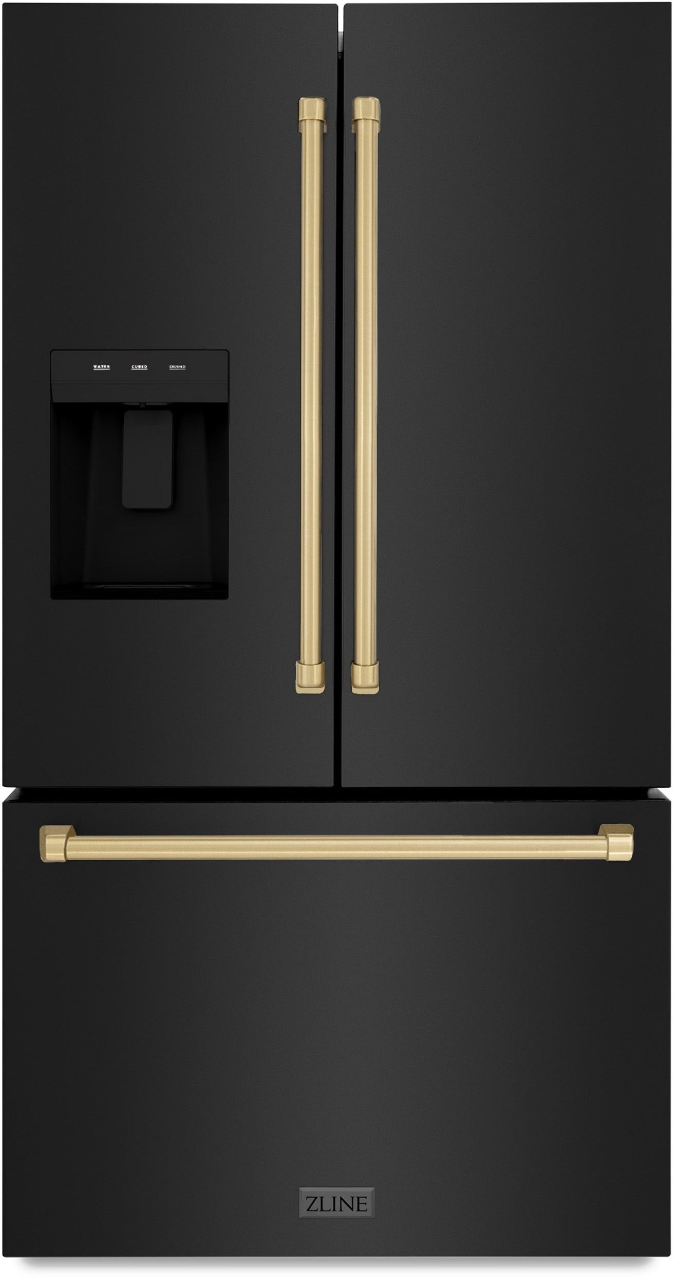 Z Line ZLINE Autograph Edition 36 in. 28.9 cu. ft. Standard-Depth French Door External Water Dispenser Refrigerator: Black Stainless Steel And Champagne Bronze Handles