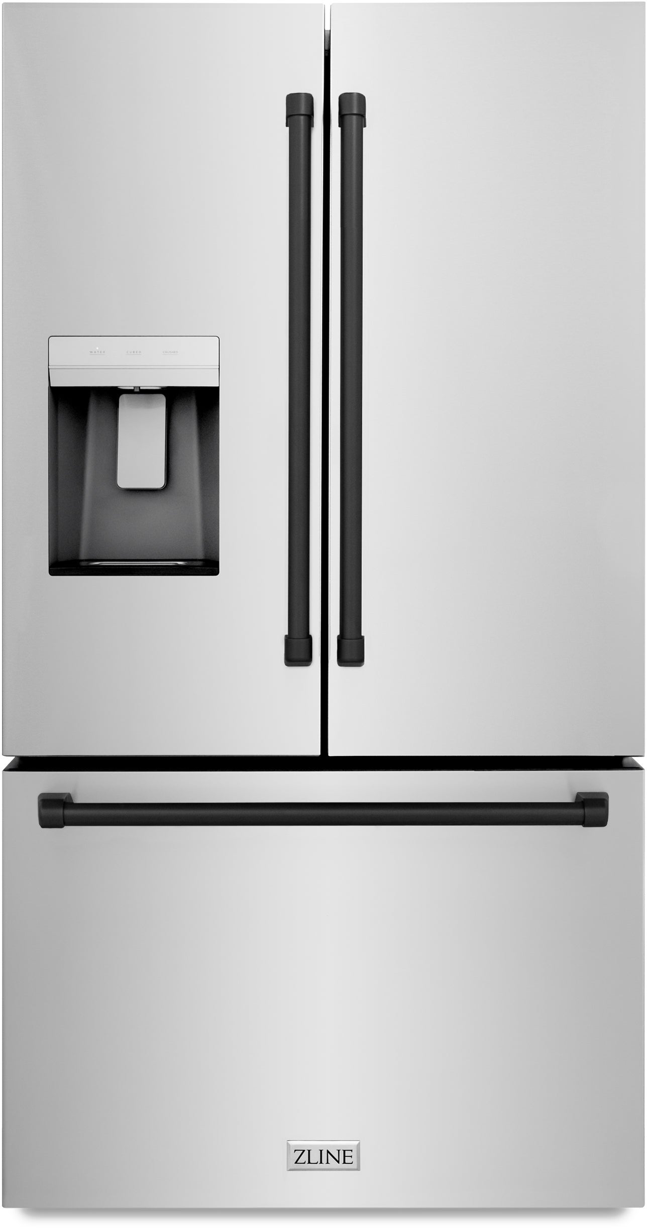 ZLINE Autograph Edition 36 in. 28.9 cu. ft. Standard-Depth French Door External Water Dispenser Refrigerator: Fingerprint Resistant Stainless Steel And Matte Black Handles