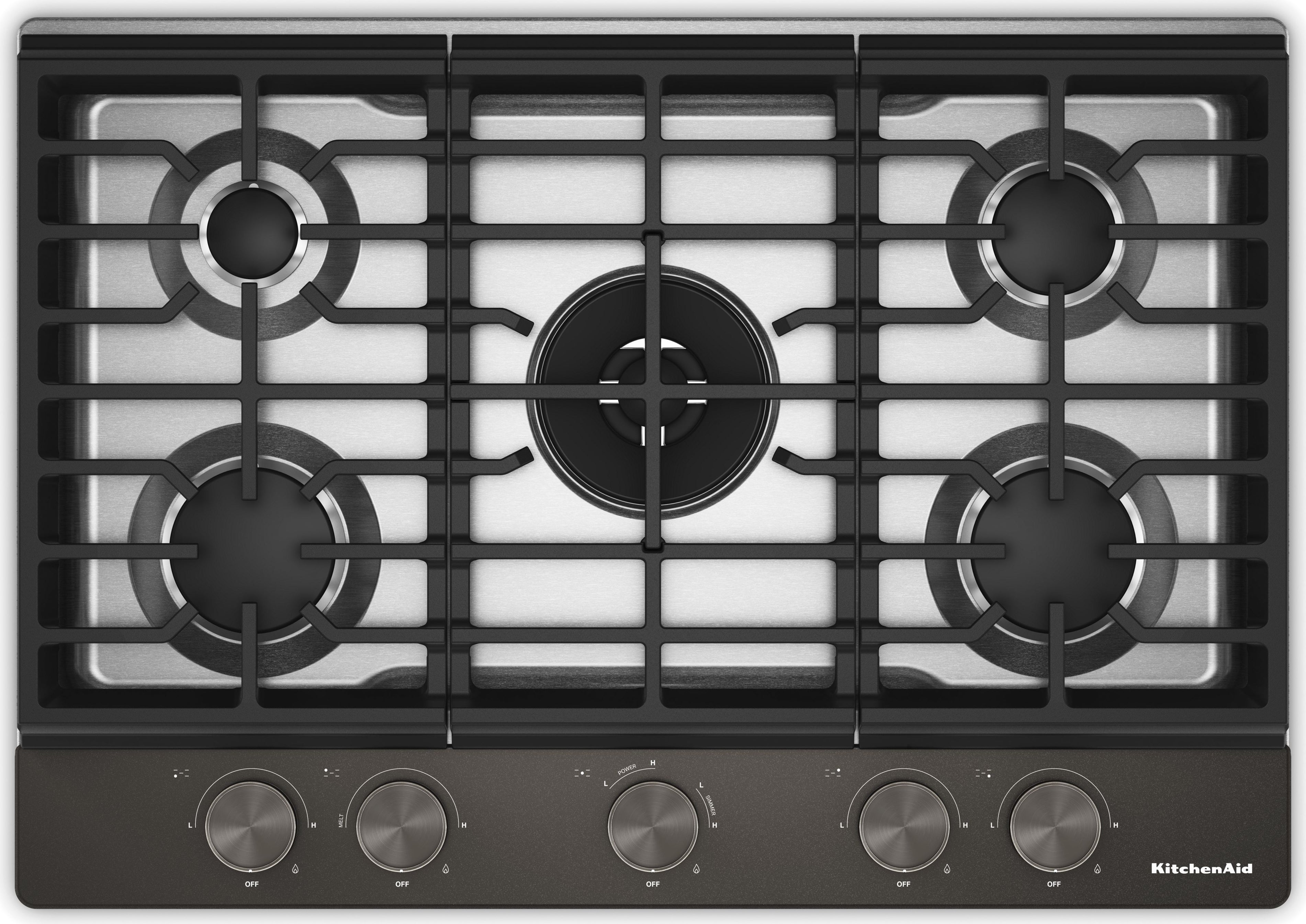 KitchenAid 30 in. Gas Cooktop with 5 Burners and Integrated Wok Grate: Black Ore