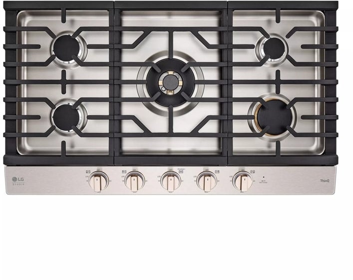 LG Studio CBGS3628N 36" Gas Cooktop, Red LED Knob Accents, 19,000 BTU UltraHeat center Stainless Steel