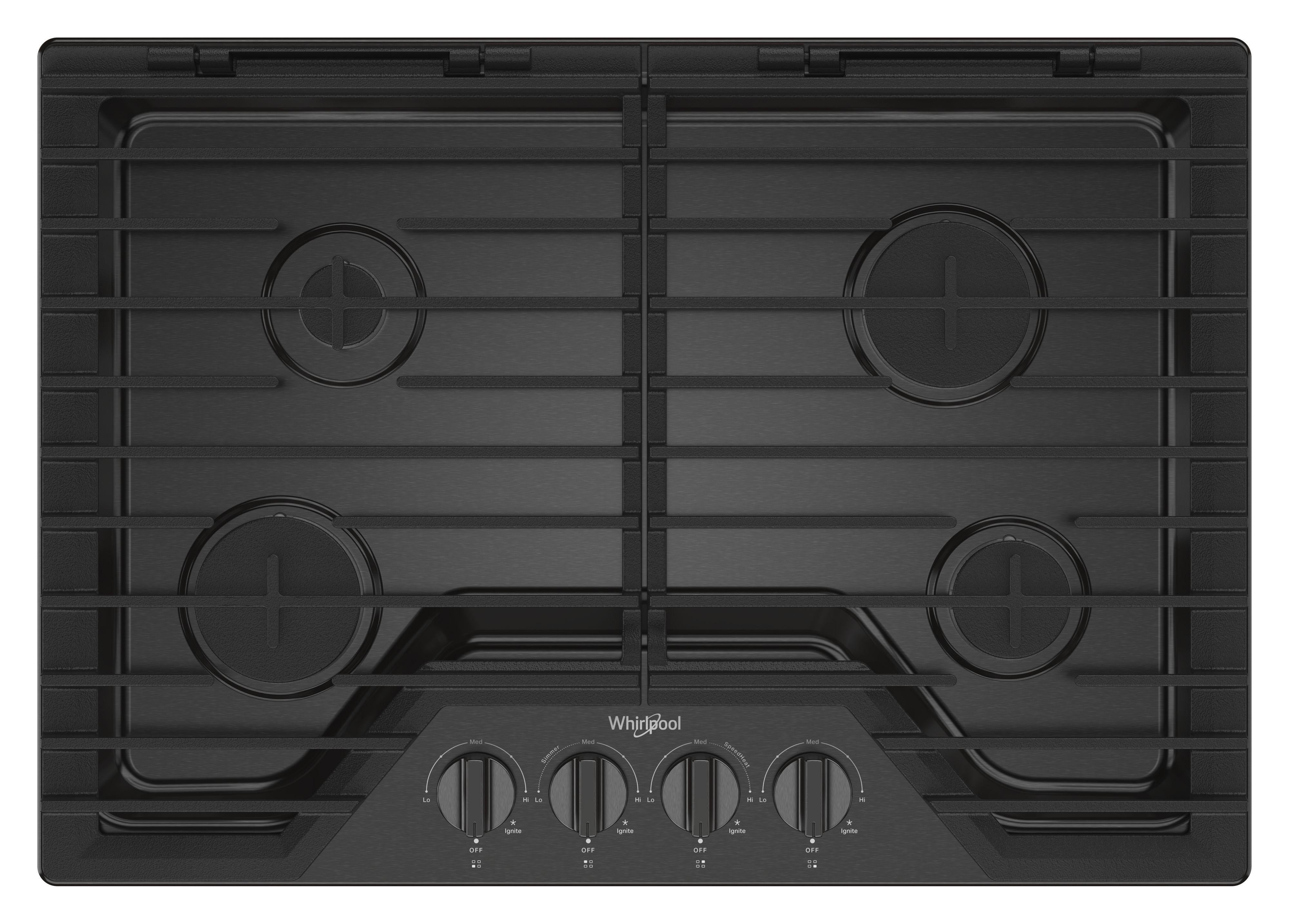 Whirlpool WCGK5030PV 30 Inch Gas Cooktop, 4 Burner: Black Stainless Black Stainless