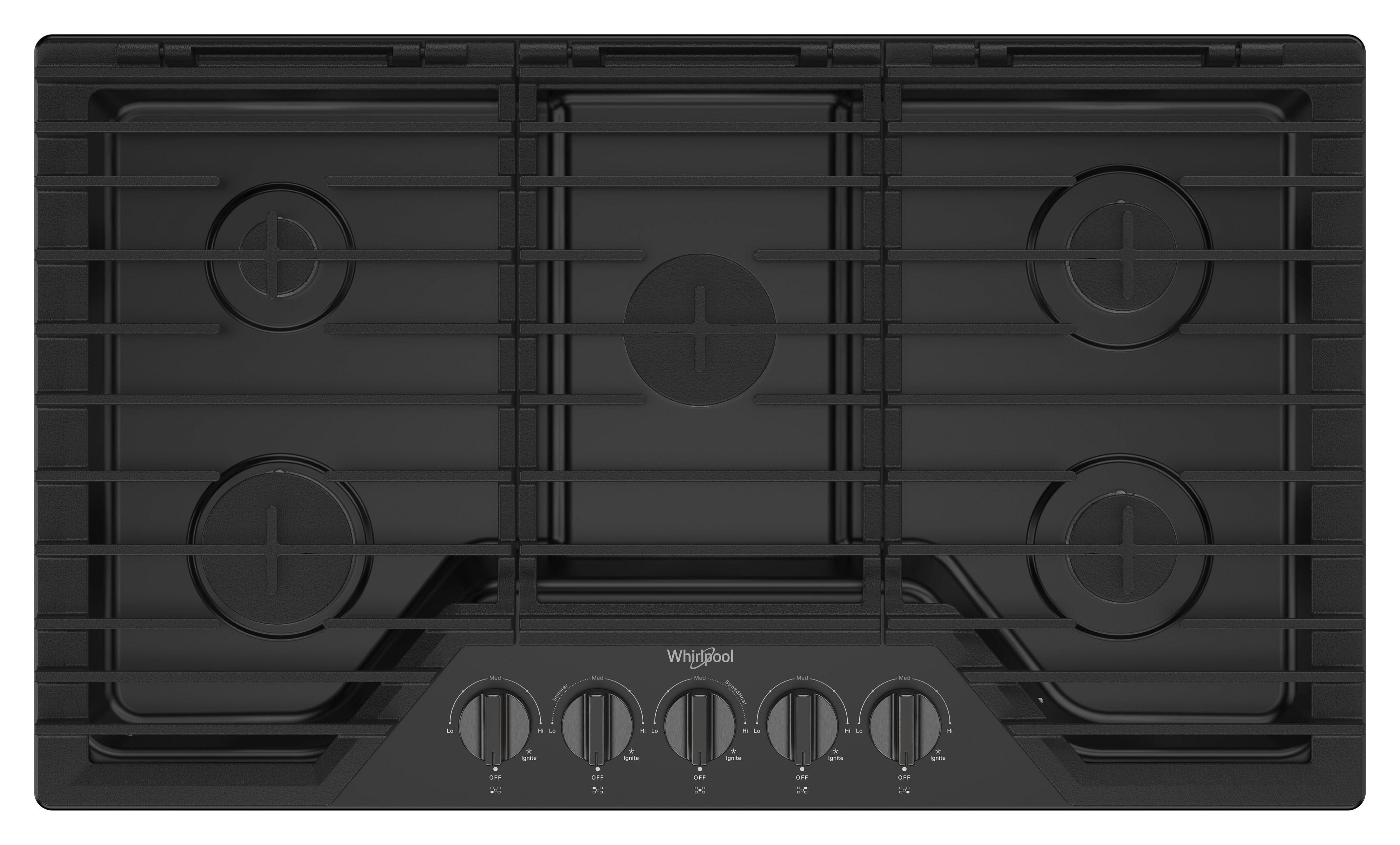 Whirlpool WCGK5036PV 36 Inch Gas Cooktop Black Stainless