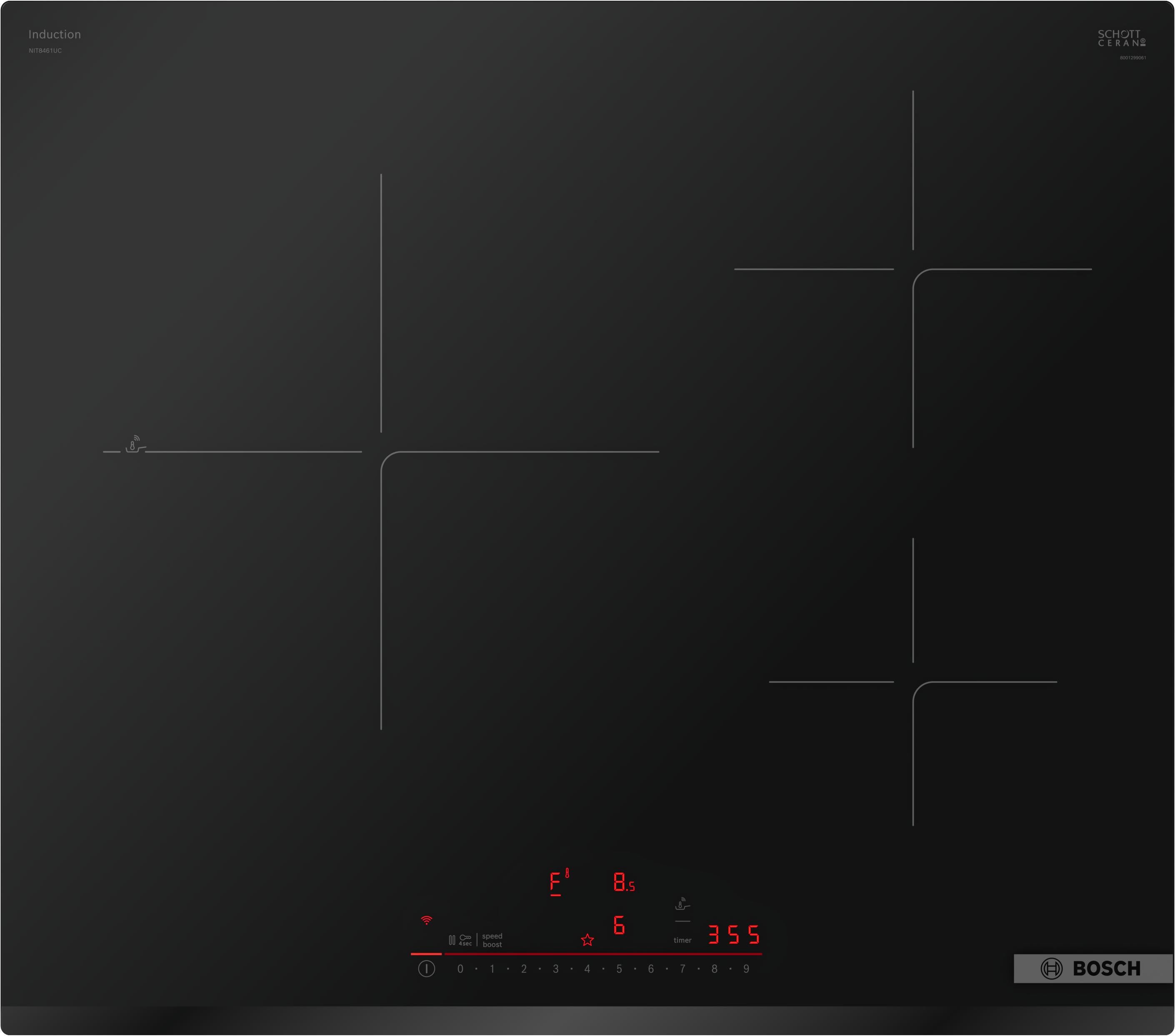 Bosch NIT8461UC 24 Inch Induction Cooktop, 800 Series, Frameless, Home Connect: Black