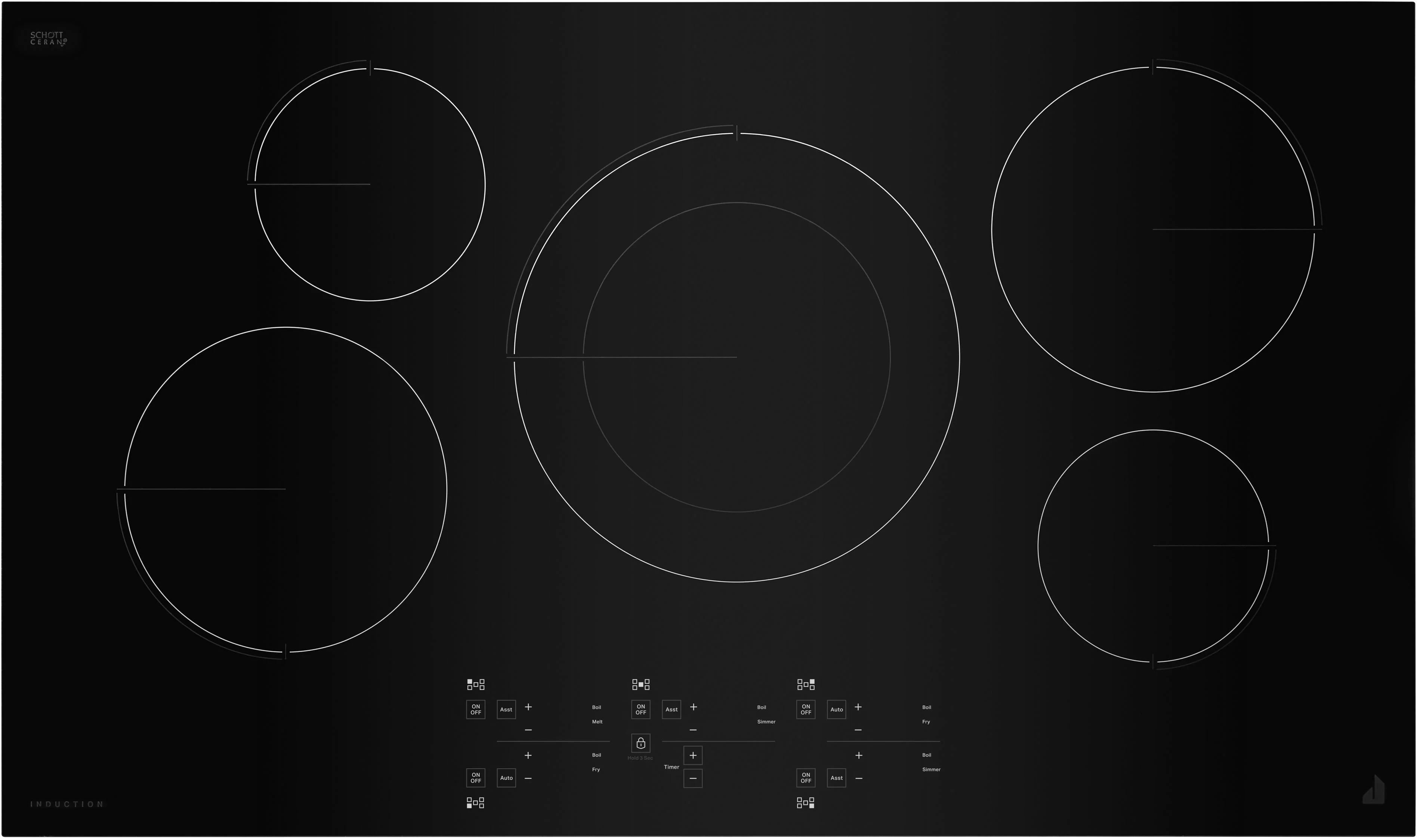 Jenn Air JIC4536KB 36" Induction, 5-Element, Pan Detection, Power Boost, Sensor Boil, Black