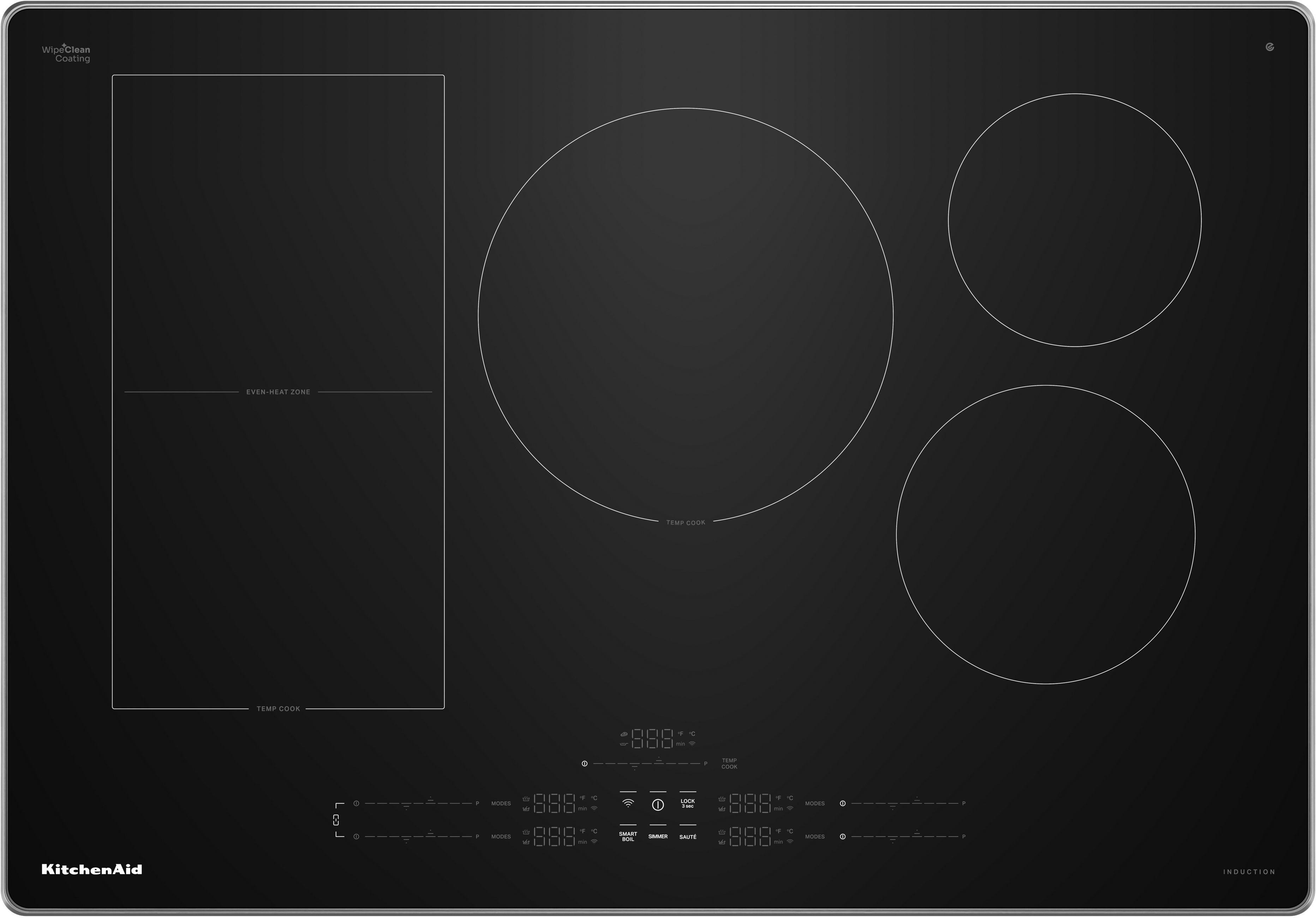 KitchenAid Induction Smart Cooktop with 5 Heating Zones, Even-Heat™ Zone, Temp Cook™ Technology & Smart Presets, WipeClean™ Coating, Voice Control, Backlit Touch Controls, Power Boost Function, Pan Size Detection, KitchenAid® App and Energy Star® Certified: Stainless Steel