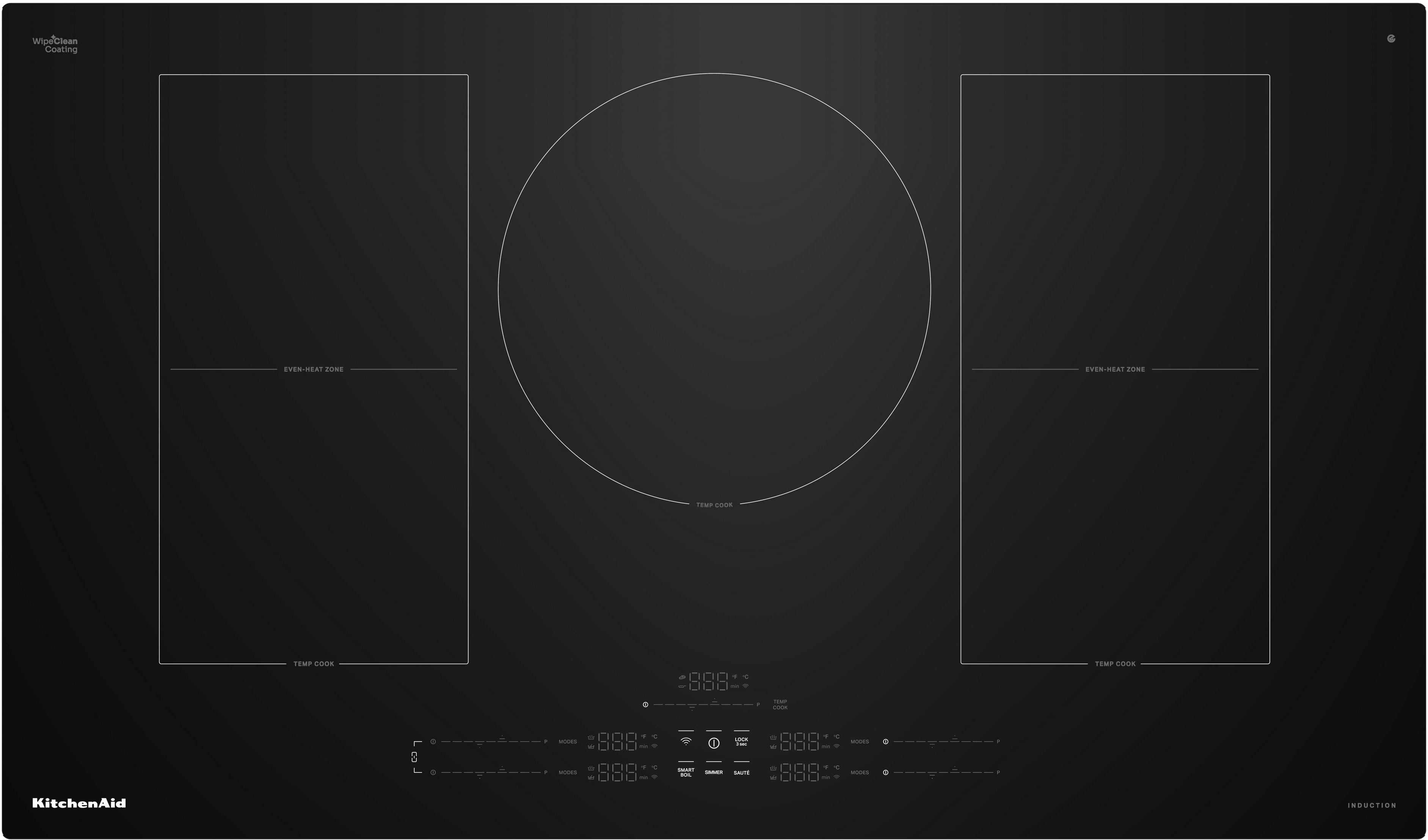 KitchenAid 36 Inch Induction Smart Cooktop with 5 Heating Zones, Even-Heat™ Zone, Temp Cook™ Technology & Smart Presets, WipeClean™ Coating, Voice Control, Backlit Touch Controls, Power Boost Function, Pan Size Detection, KitchenAid® App and Energy Star® Certified: Black