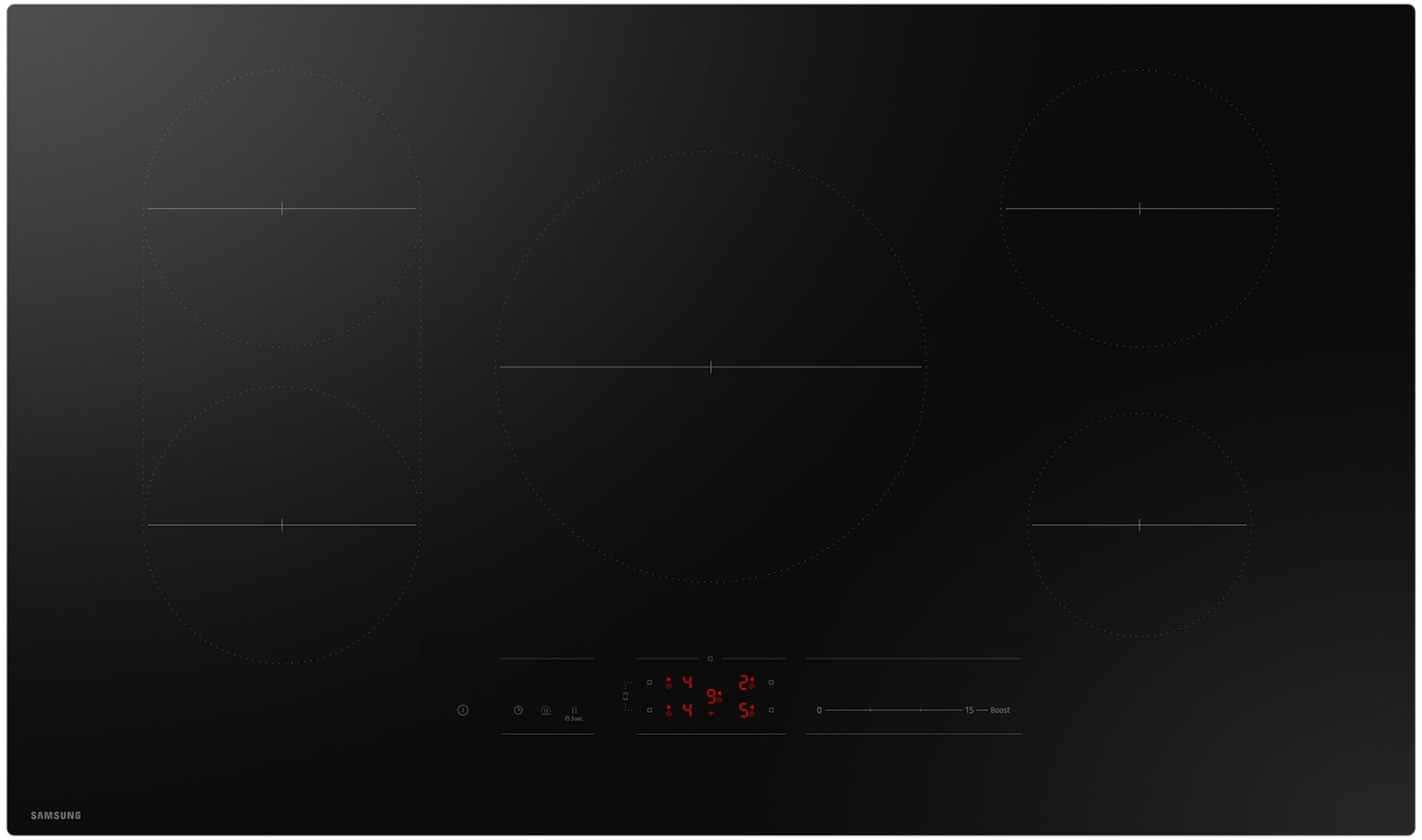 Samsung Induction Cooktop with 5 Induction Burners, Digital Touch Controls, Anti-Scratch Matte Glass Cooktop, 4.3kW Power Burner, Sync Burner, Wi-Fi, Hot Surface Indicator, Simmer Function, Safety Shutoff, ADA Compliant, and ENERGY STAR® Certified: Black, 36 Inch Width