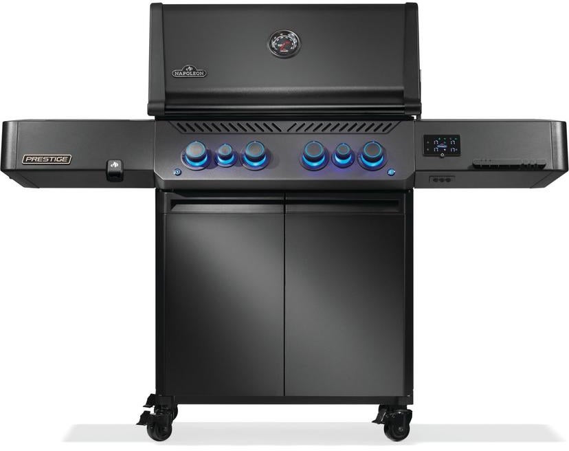 Napoleon 65 Inch Freestanding Gas Grill with 883 sq. in. Total Cooking Area, 82,000 BTU, 6 Burners, Blue LED Lights, Control Knobs, Rugged Wheels, and Rotisserie: Matte Black, Liquid Propane