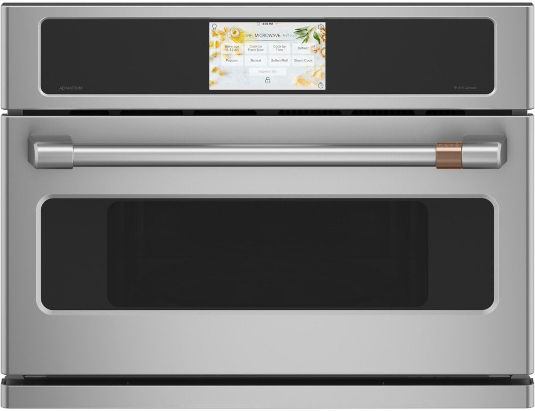 Cafe 30 Inch Built-In Smart Microwave Oven with 1.7 cu. ft. Total Capacity, 10 Power Levels, Convection, 975 Watts, Halogen Light, and 7" Full-Color LCD Touch Control Panel: Stainless Steel