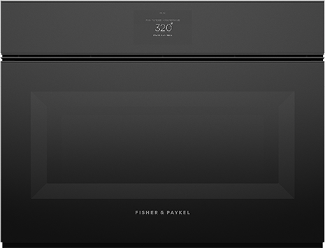 Fisher Paykel OM24NMTNB1 24 Inch Series 9 Minimal Handleless Compact Convection Speed Oven: Black Glass