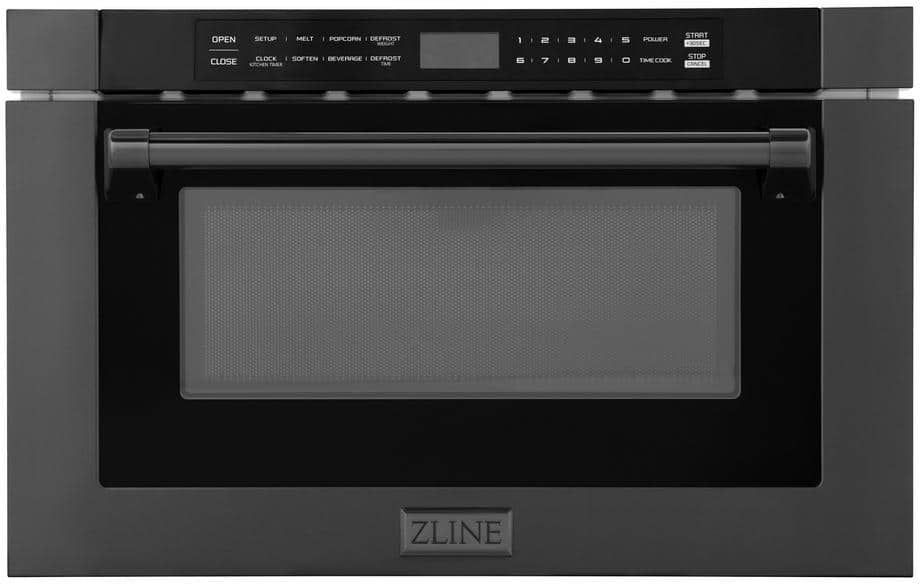 Z Line 24 Inch 1.2 cu. ft. Built-in Microwave Drawer with a Traditional Handle: Black Stainless Steel