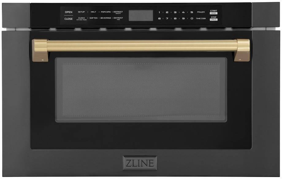 Z Line Autograph Edition 24 Inch 1.2 Cu. Ft. Built-in Microwave Drawer: Black Stainless Steel Champagne Bronze Accents