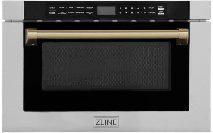 Z Line Autograph Edition 24 Inch 1.2 Cu. Ft. Built-in Microwave Drawer: Stainless Steel And Champagne Bronze Accents
