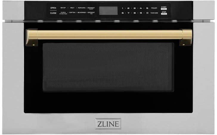 Z Line Autograph Edition 24 Inch 1.2 Cu. Ft. Built-in Microwave Drawer: Stainless Steel And Gold Accents