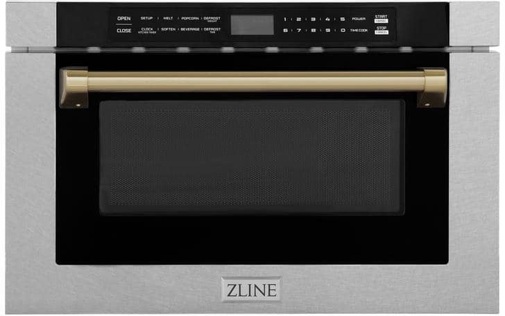 Z Line Autograph Edition 24 Inch 1.2 Cu. Ft. Built-in Microwave Drawer: Stainless Steel And Champagne Bronze Accents