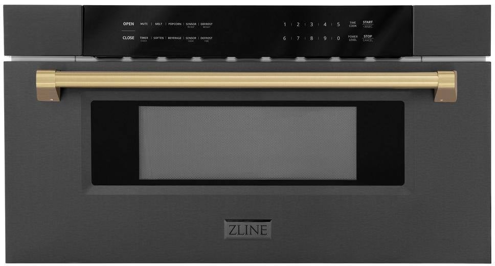 Z Line Autograph Edition 30 Inch 1.2 cu. ft. Built-In Microwave Drawer: Black Stainless Steel With Champagne Bronze Accents