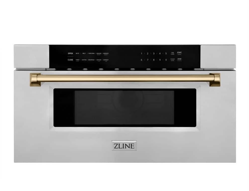 Z Line Autograph Edition 30 Inch 1.2 cu. ft. Built-In Microwave Drawer: Stainless Steel With Champagne Bronze Accents