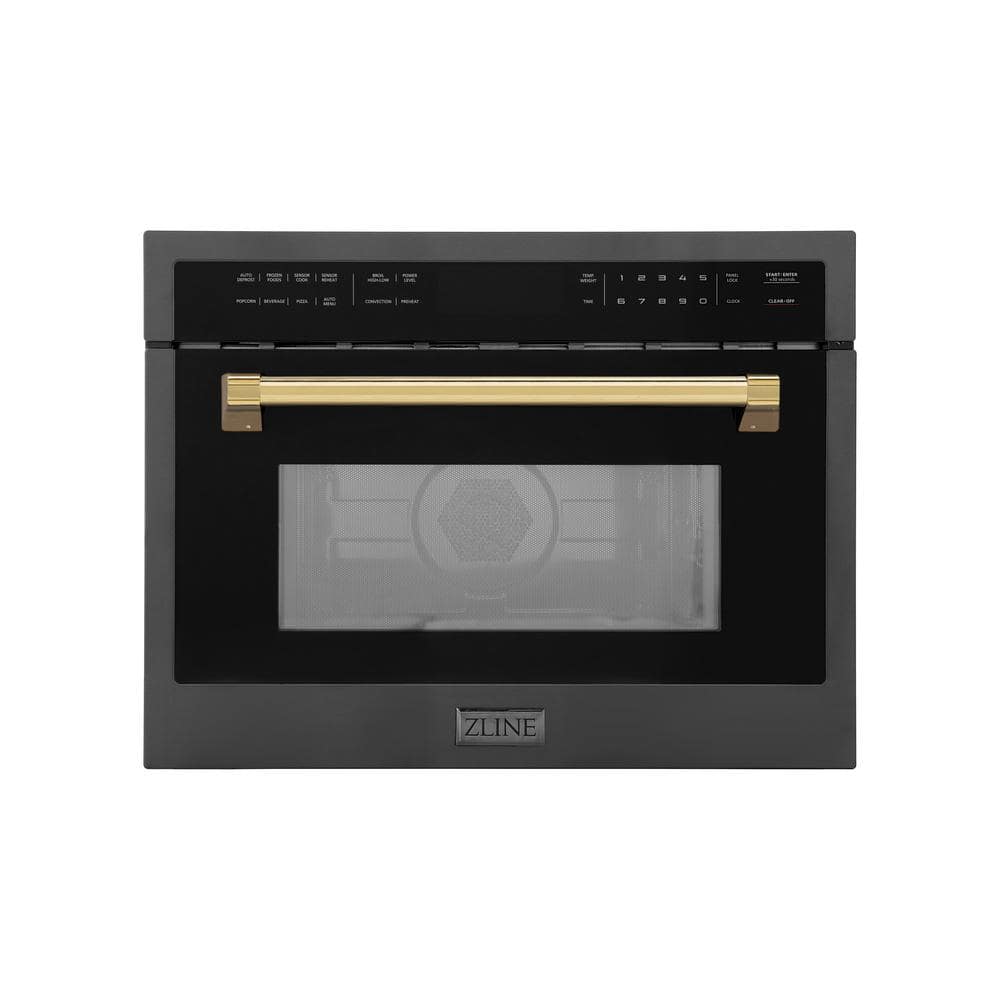 Z Line Autograph Edition 24 Inch 1.6 cu ft. Built-in Convection Microwave Oven: Black Stainless Steel And Gold Accents