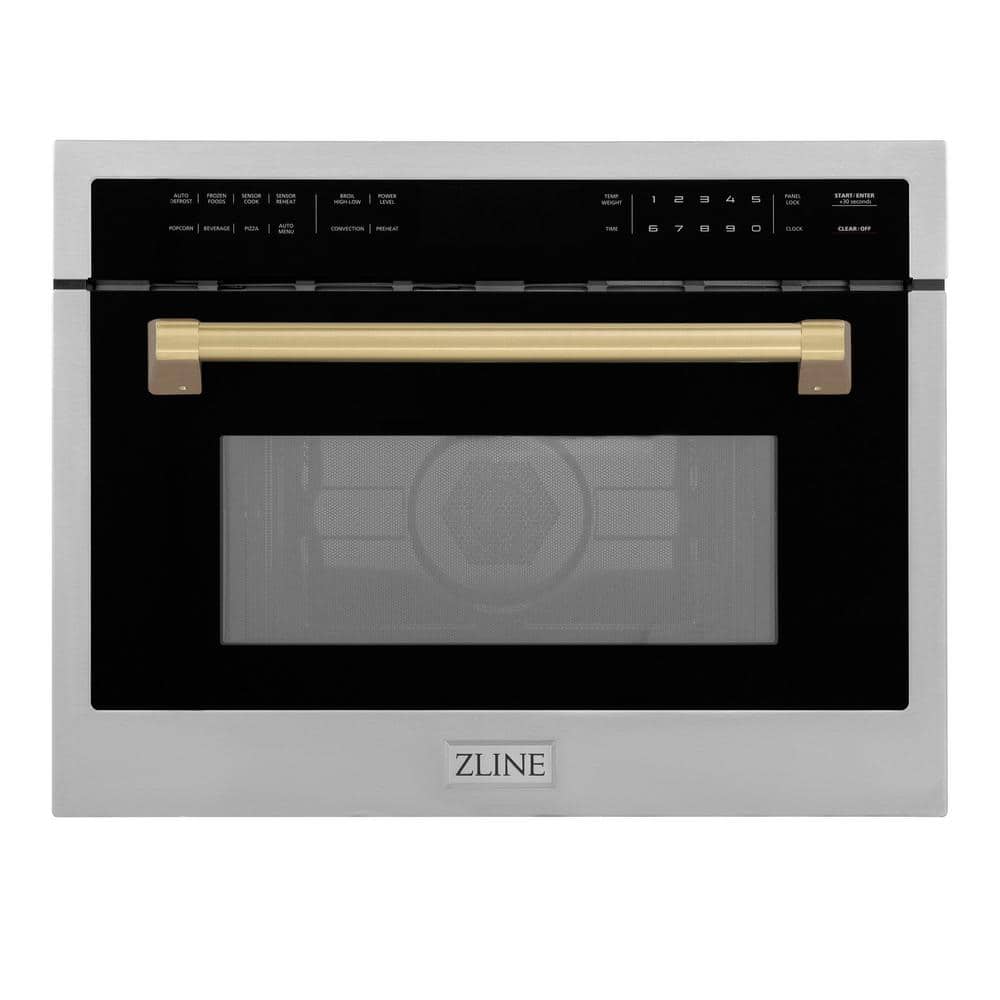 Z Line Autograph Edition 24 Inch 1.6 cu ft. Built-in Convection Microwave Oven: Stainless Steel And Champagne Bronze Accents