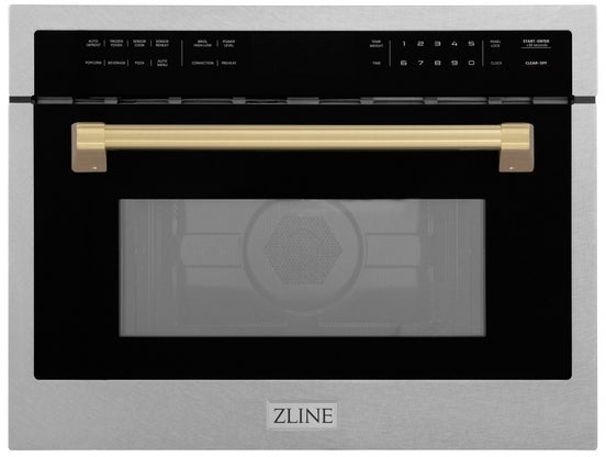 Z Line Autograph Edition 24 Inch 1.6 cu ft. Built-in Convection Microwave Oven: Durasnow Stainless Steel With Champagne Bronze Accents