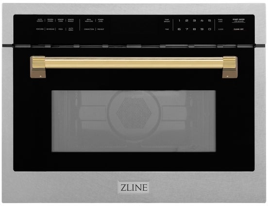 Z Line Autograph Edition 24 Inch 1.6 cu ft. Built-in Convection Microwave Oven: Durasnow Stainless Steel With Polished Gold Accents