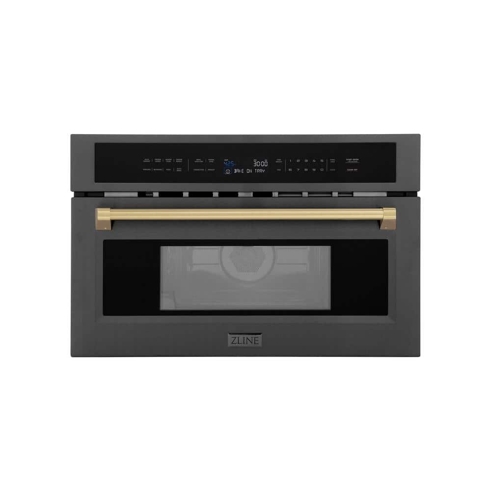 Z Line Autograph Edition 30 Inch 1.6 cu ft. Built-in Convection Microwave Oven: Black Stainless Steel And Champagne Bronze Accents