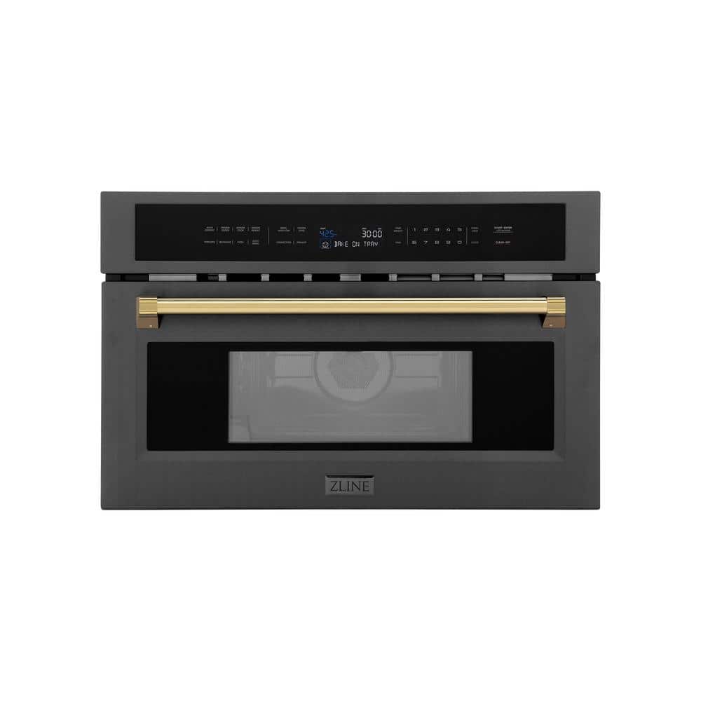 Z Line Autograph Edition 30 Inch 1.6 cu ft. Built-in Convection Microwave Oven: Black Stainless Steel And Gold Accents
