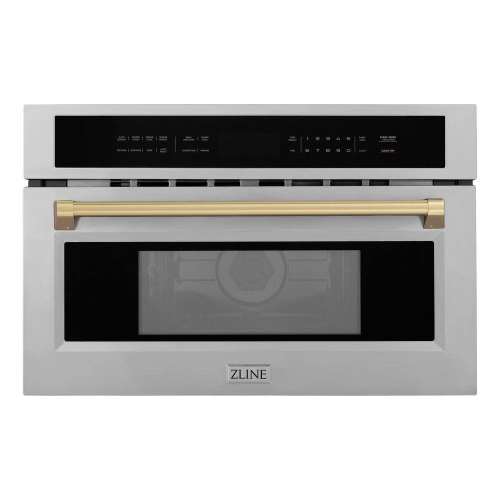 Z Line Autograph Edition 30" 1.6 cu ft. Built-in Convection Microwave Oven: Stainless Steel And Champagne Bronze Accents
