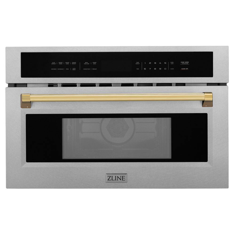 Z Line Autograph Edition 30 inch 1.6 cu ft. Built-in Convection Microwave: Fingerprint Resistant Stainless Steel And Gold Accents