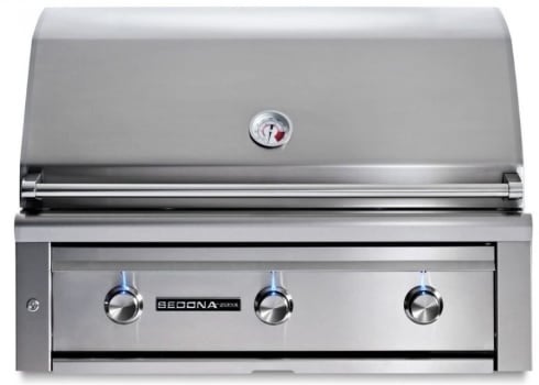 Lynx 36 Inch Built-in Grill with ProSear Burner, Grill Surface Lights, Fluid Rotation Handle, Stainless Steel Grilling Grates, Blue Lit Control Knobs, Temperature Gauge and Lynx Hood Assist: Stainless Steel With Liquid Propane