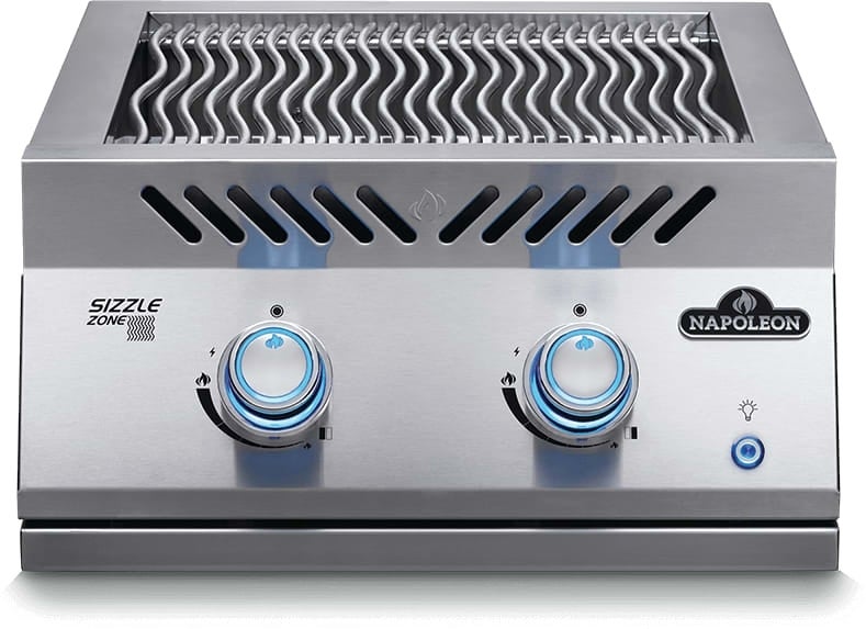 Napoleon 22 Inch Built-In Dual Side Burner with 30,000 BTUs, Infrared Sizzle Zone™ Burners, Iconic Wave™ Cooking Grids, Night Light™ Knobs, Instant Jetfire™ Ignition, Stainless Steel Protective Cover, and Lifetime Warranty: Stainless Steel, Natural Gas