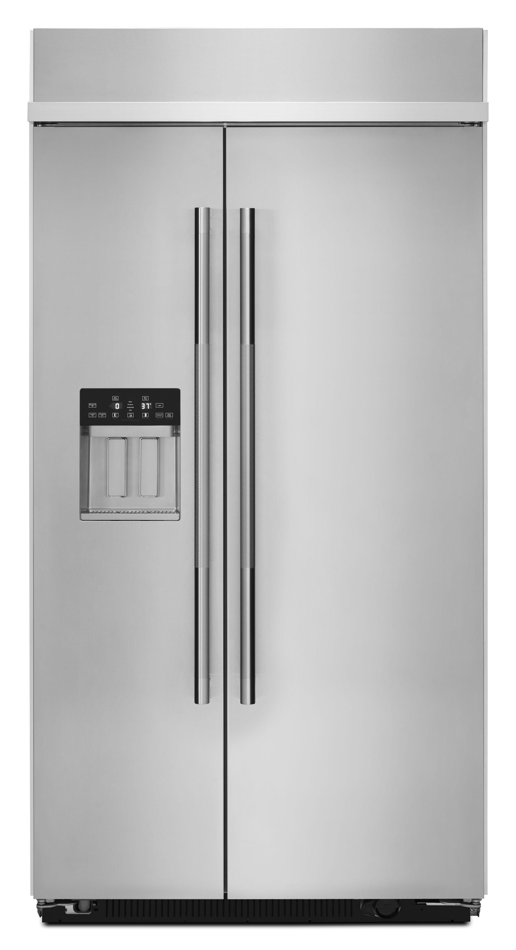 Jenn Air 42 Inch Counter Depth Built-In Side by Side Refrigerator with 25.5 Cu. Ft. Total Capacity, Daring Obsidian Interior, Precision Temperature Management™ System, Ice Maker, Filtered Water/Ice Dispenser, UL Listed, STAR K Certified and ENERGY STAR® Certified: Stainless Steel
