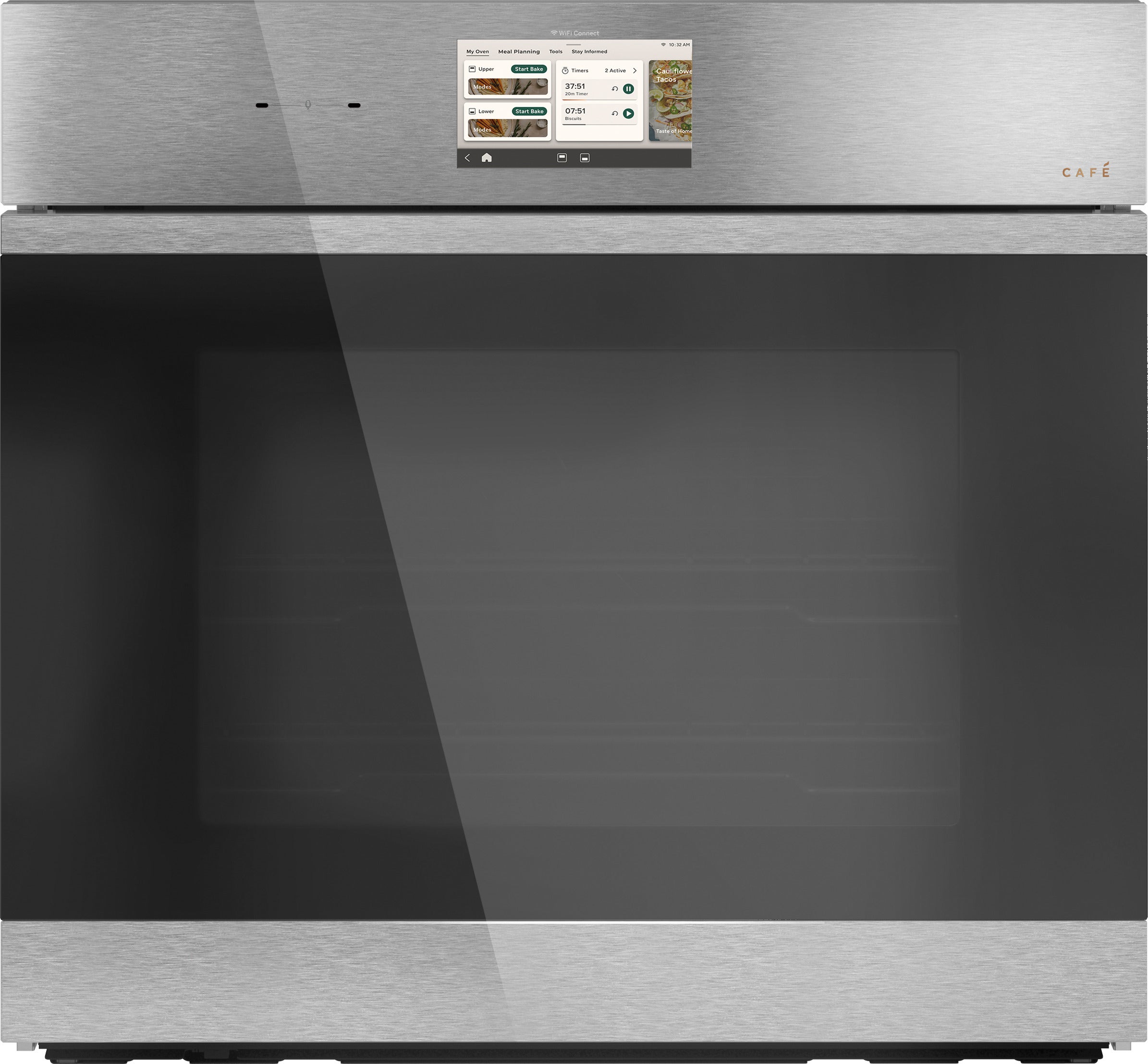 Cafe 30 Inch Smart Built-In Convection Single Wall Oven With In-Oven Camera And Voice-To-Open/Push-To-Open Door: Stainless