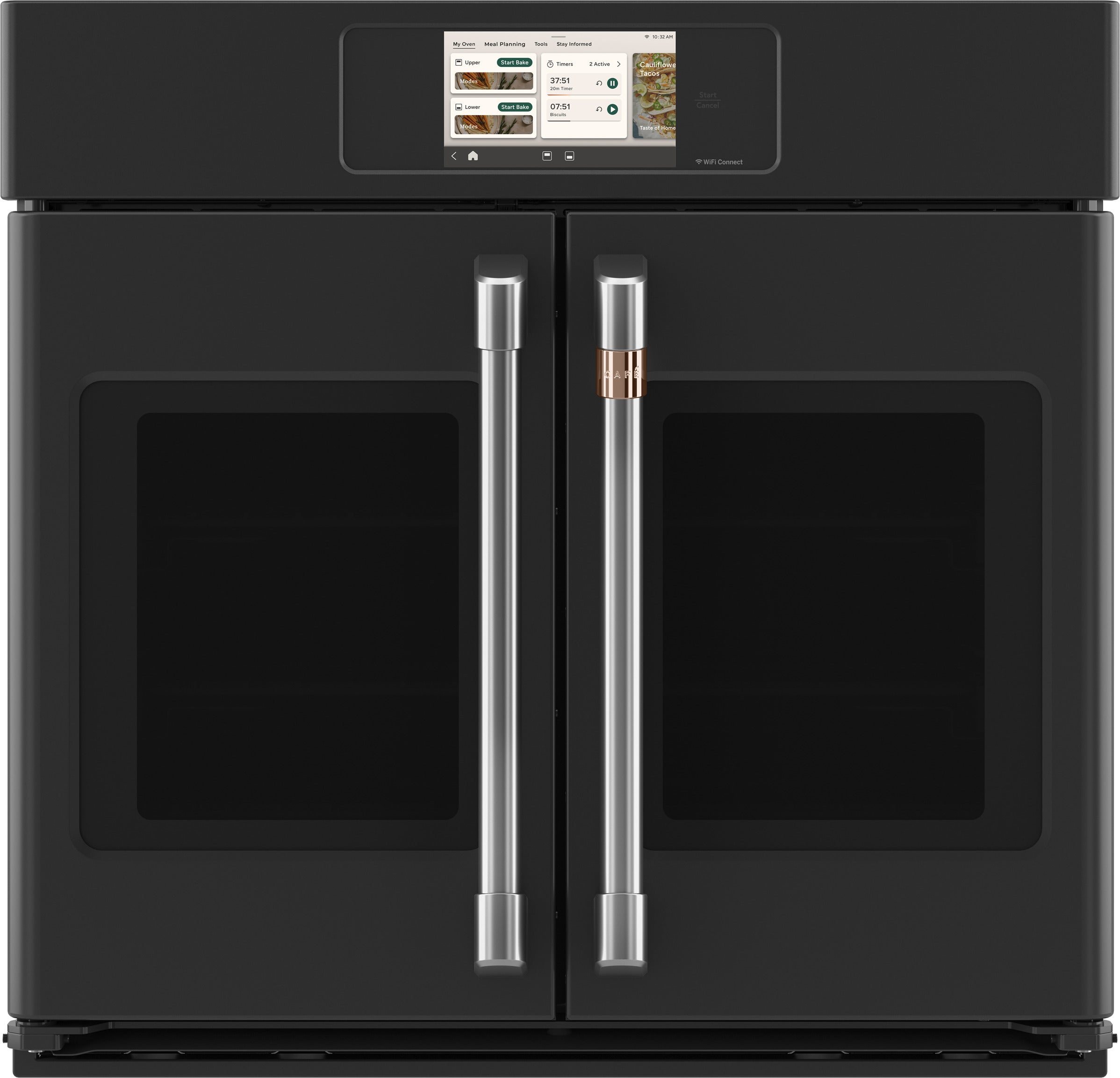 Cafe Professional Series 30 Inch Smart Built-In Convection Single Wall Oven With French-Doors: Matte Black