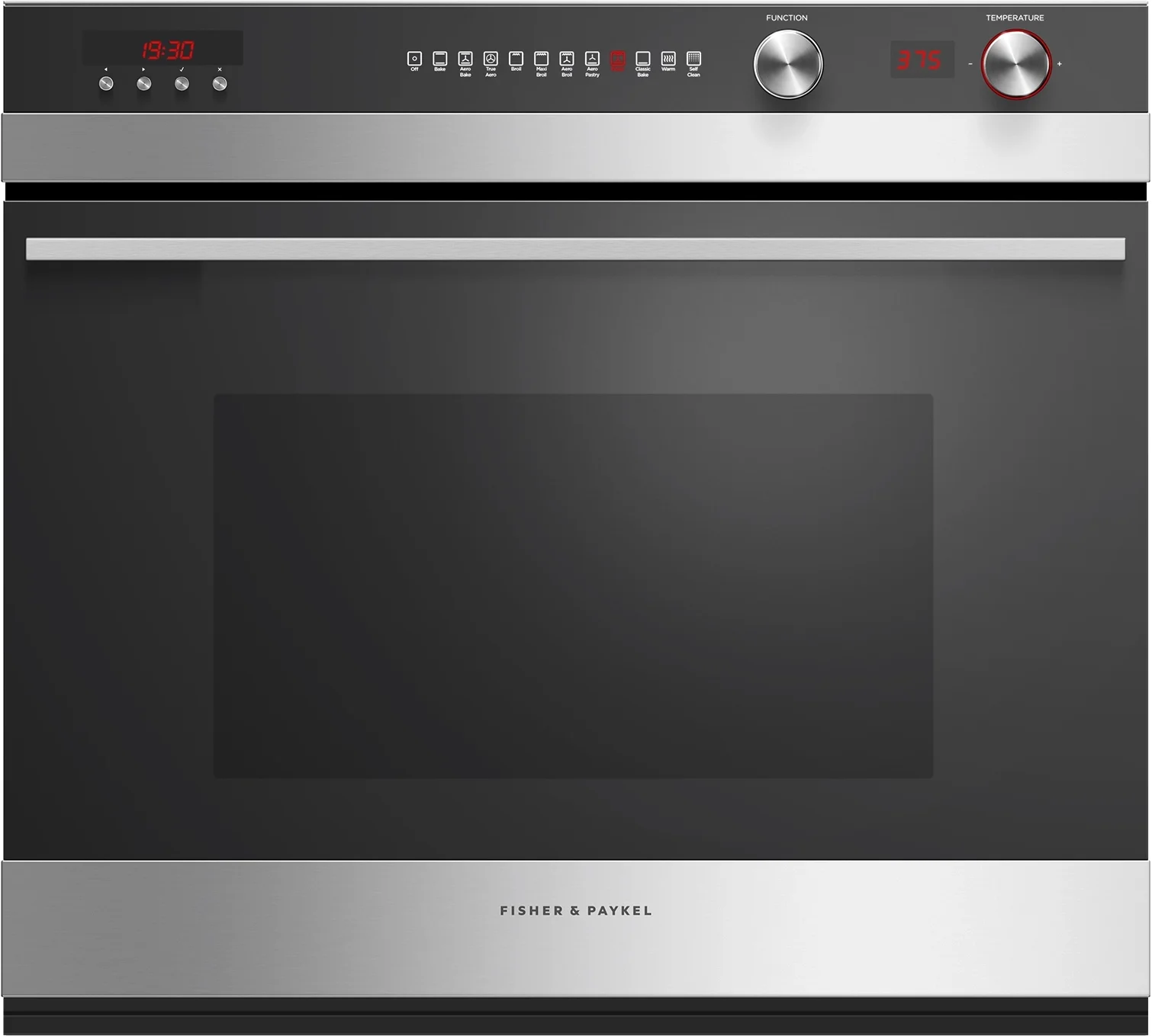 Fisher Paykel Contemporary 30" 4.1 cu. ft. Brushed Stainless Steel and Black Glass Electric Single Oven with 11 Functions