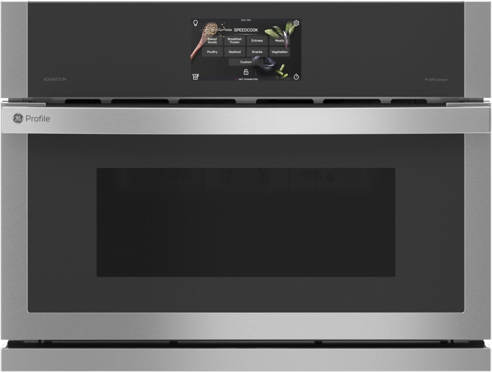 GE 27 Inch Single Electric Smart Wall Oven with 1.7 cu. ft. Convection Oven, Advantium Technology, Speedcook (120V), Steam Clean, In-Oven Camera, and ADA Compliant: Stainless Steel