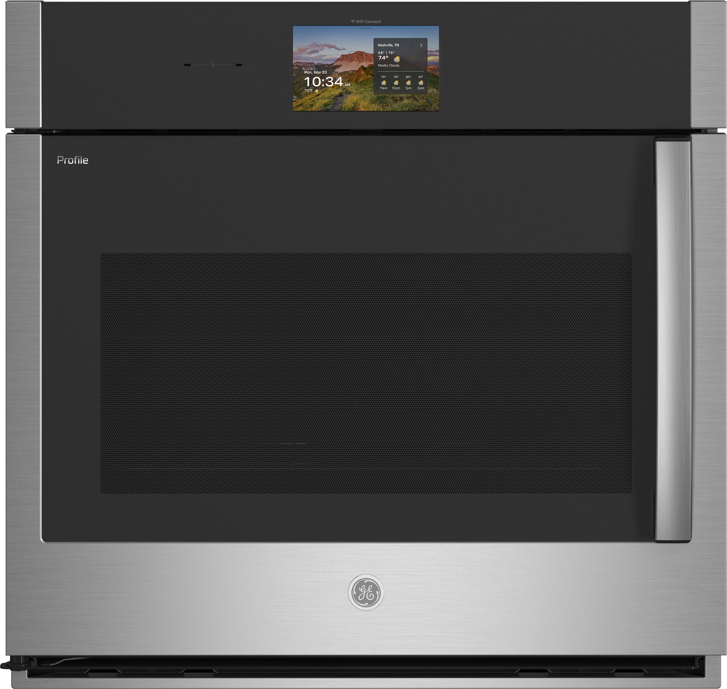 GE Profile 30 Inch Smart Built-In Convection Single Wall Oven With No Preheat Air Fry, Precision Cooking, and Microphone: Stainless Steel, Left Hinge