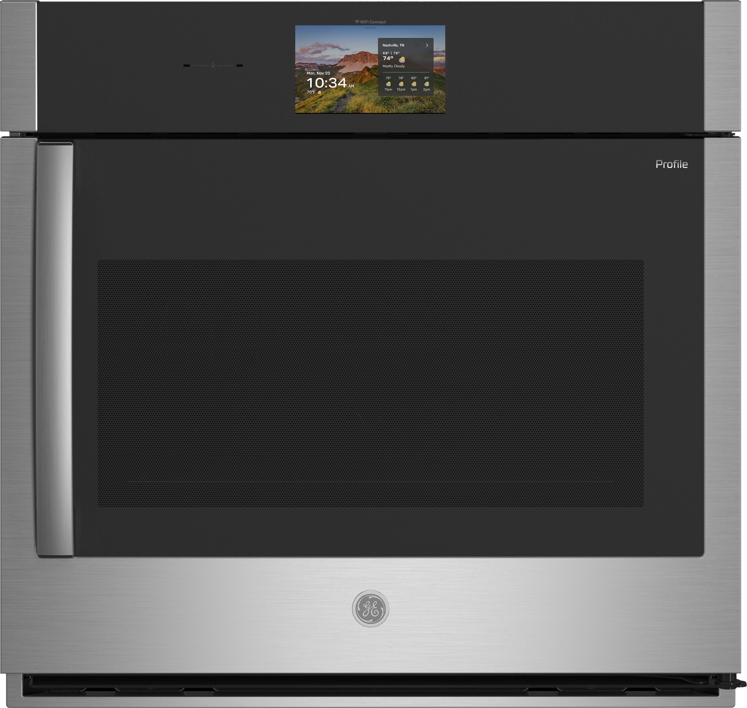 GE Profile 30 Inch Smart Built-In Convection Single Wall Oven With No Preheat Air Fry, Precision Cooking, and Microphone: Stainless Steel, Right Hinge