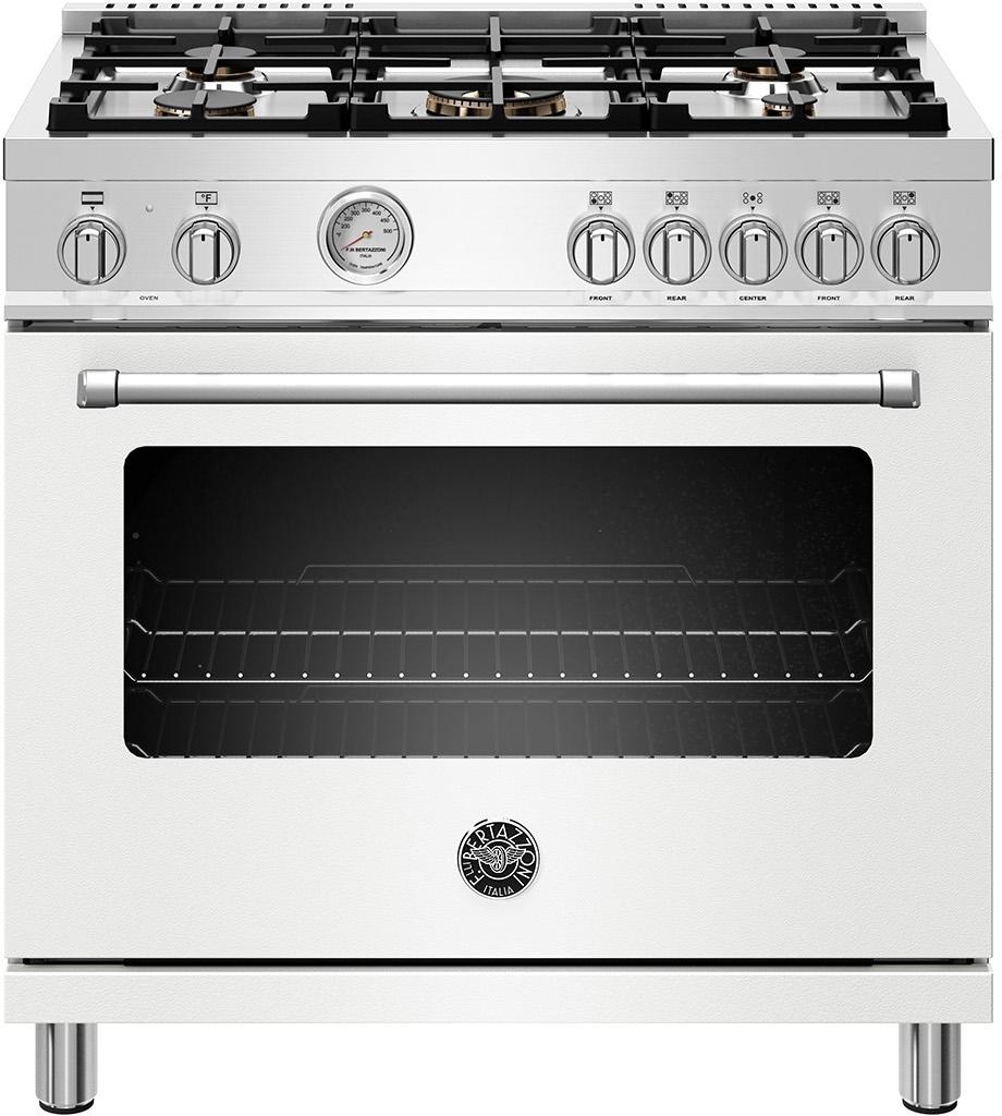 Bertazzoni Master Series 36" Matte White Slide-In Dual Fuel (Natural Gas) Sealed Burner Range - Convection